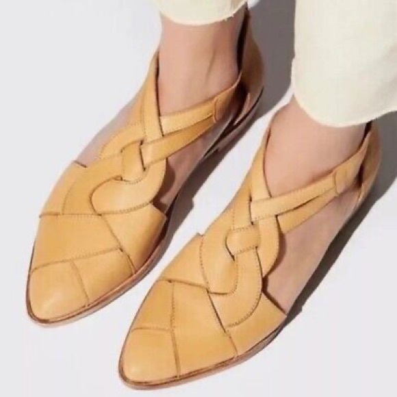 Free People Wanderlust Leather Braided Almond Toe Ankle Strap Back Zip Flats 38 - Picture 1 of 15